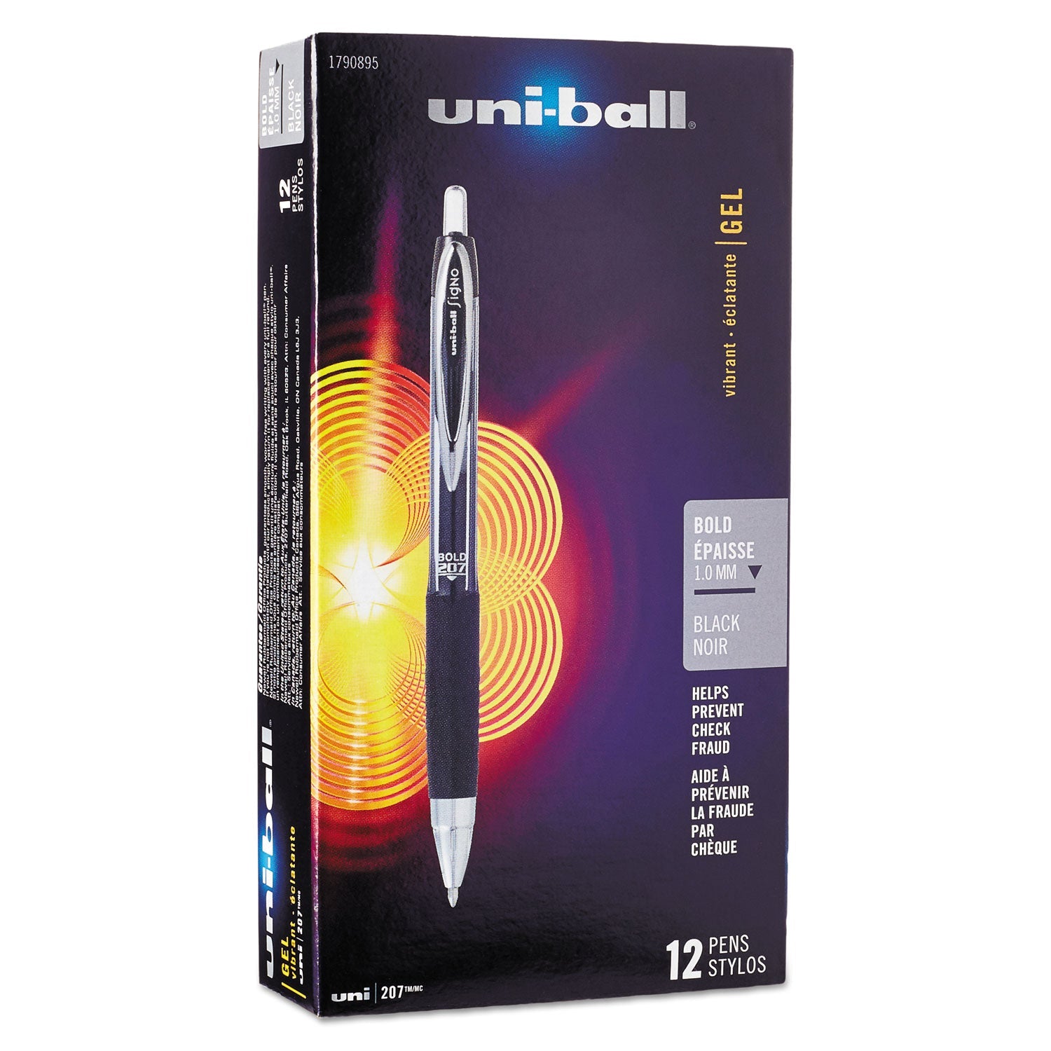 SIGNO 207 RETRACTABLE GEL PEN, 1MM, BLACK INK, TRANSLUCENT BLACK BARREL, DOZEN