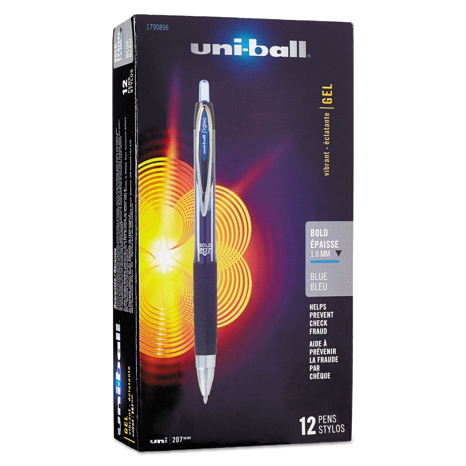 SIGNO 207 RETRACTABLE GEL PEN, BOLD 1MM, BLUE INK, BLACK/BLUE BARREL, DOZEN