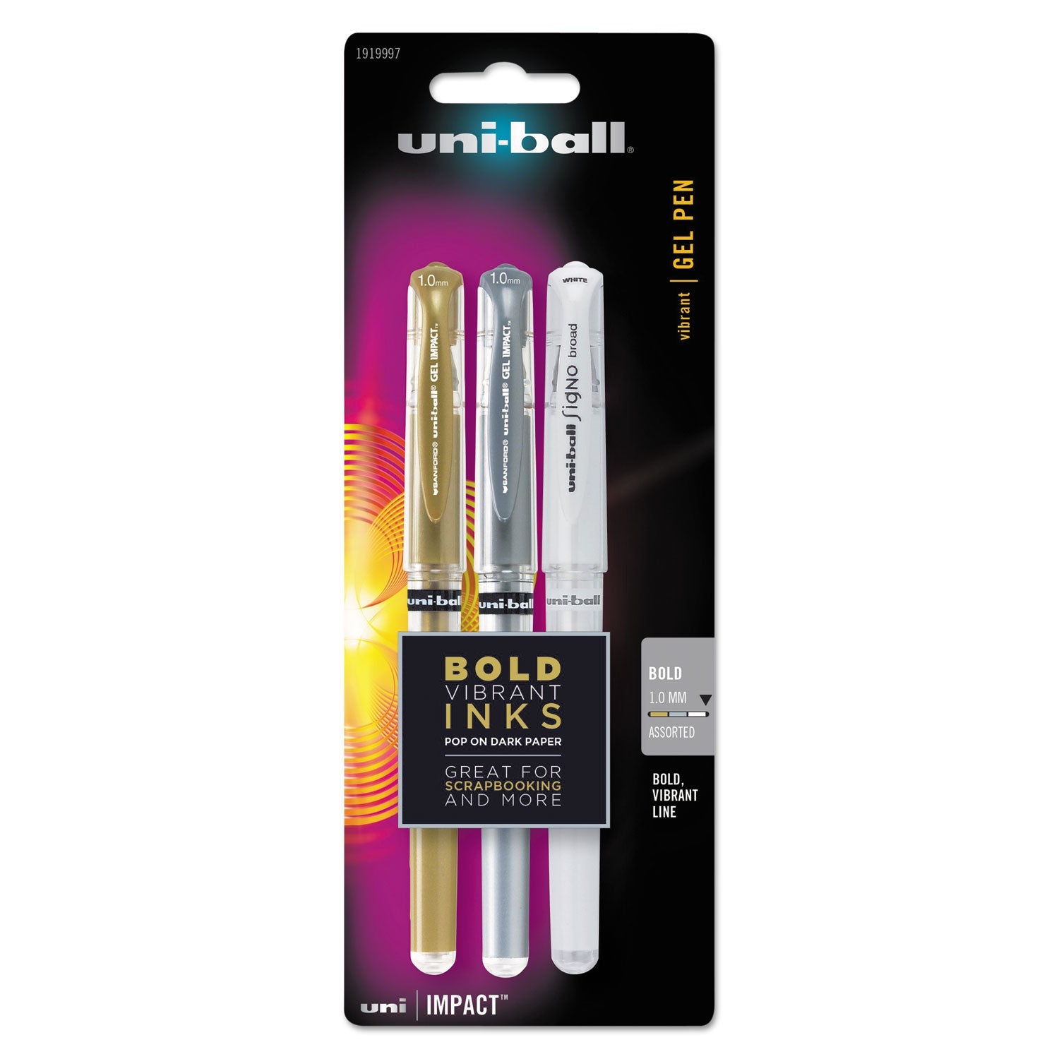IMPACT BOLD STICK GEL PEN, 1MM, ASSORTED MARVELOUS METALLIC INK/BARREL, 3/SET